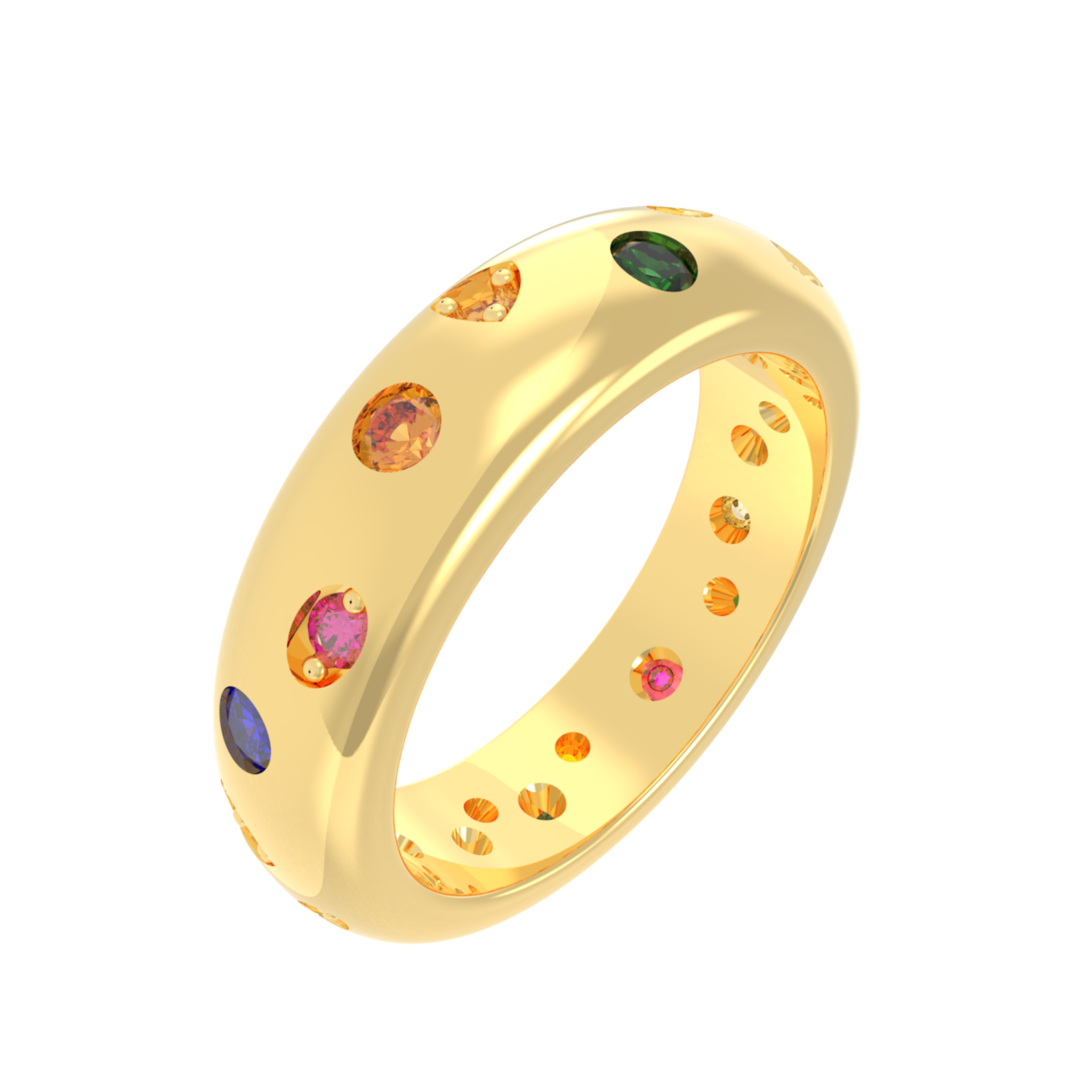 Rainbow Gemstone Wedding Dome Band, Hallmarked 925 Sterling Silver